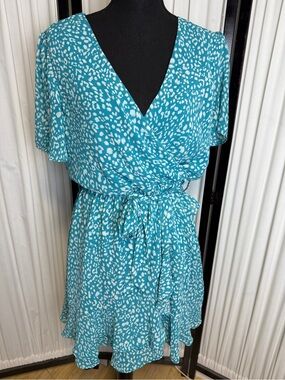 Teal & White Speckle Print Dress
